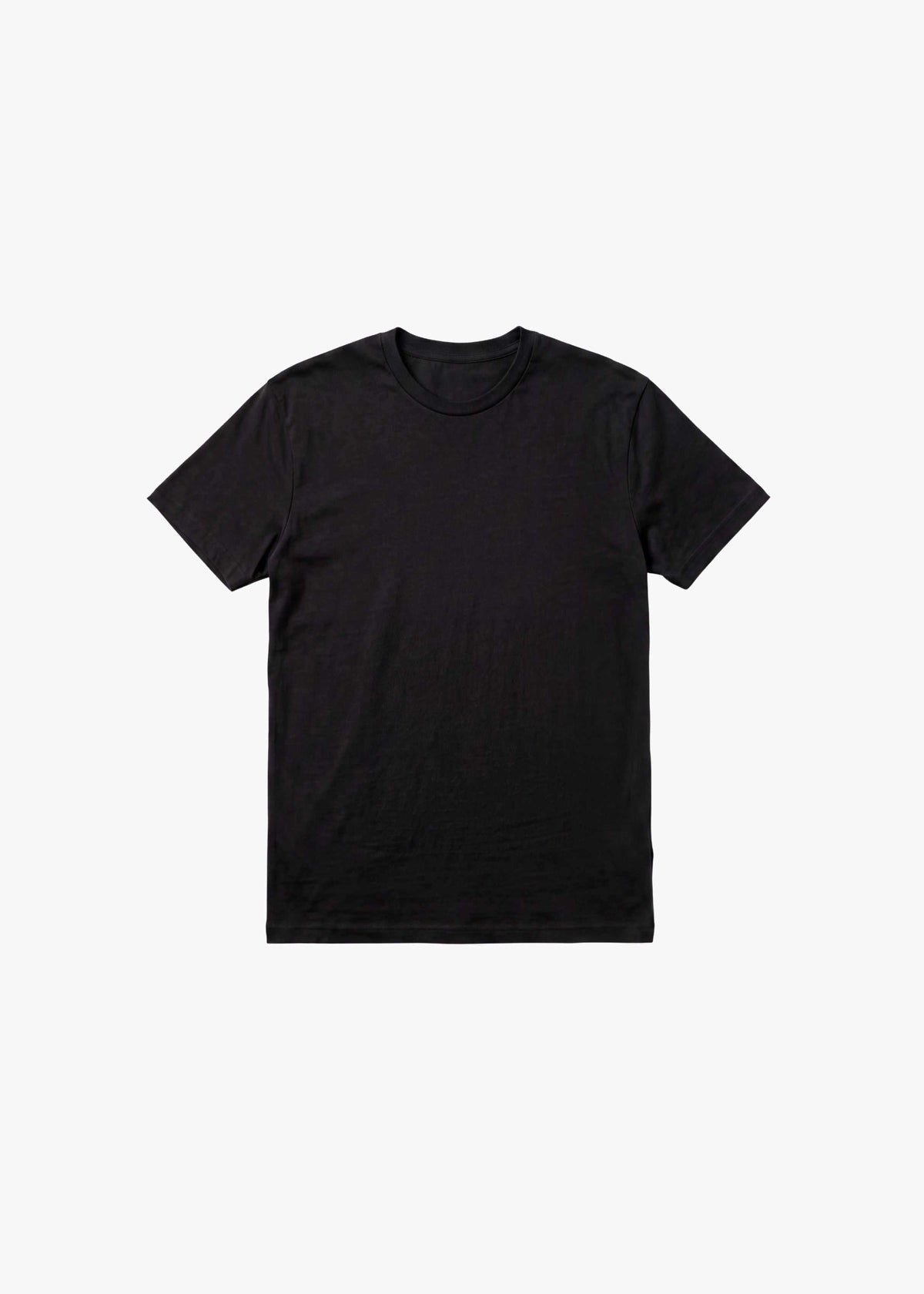 The Classic Long Tee in black, with a solid finish, crew neckline, short sleeves, and an extended-length hem.