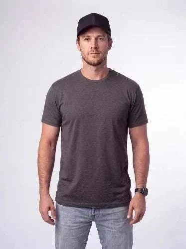 Big and Tall Navy Long Tee in charcoal gray, featuring a solid pattern, short sleeves, and a classic crew neckline