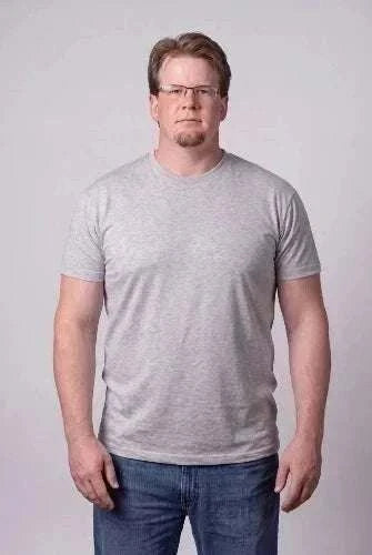 Big and Tall Navy Long Tee shown as a light gray cotton-blend crew-neck T-shirt with a relaxed fit and short sleeves