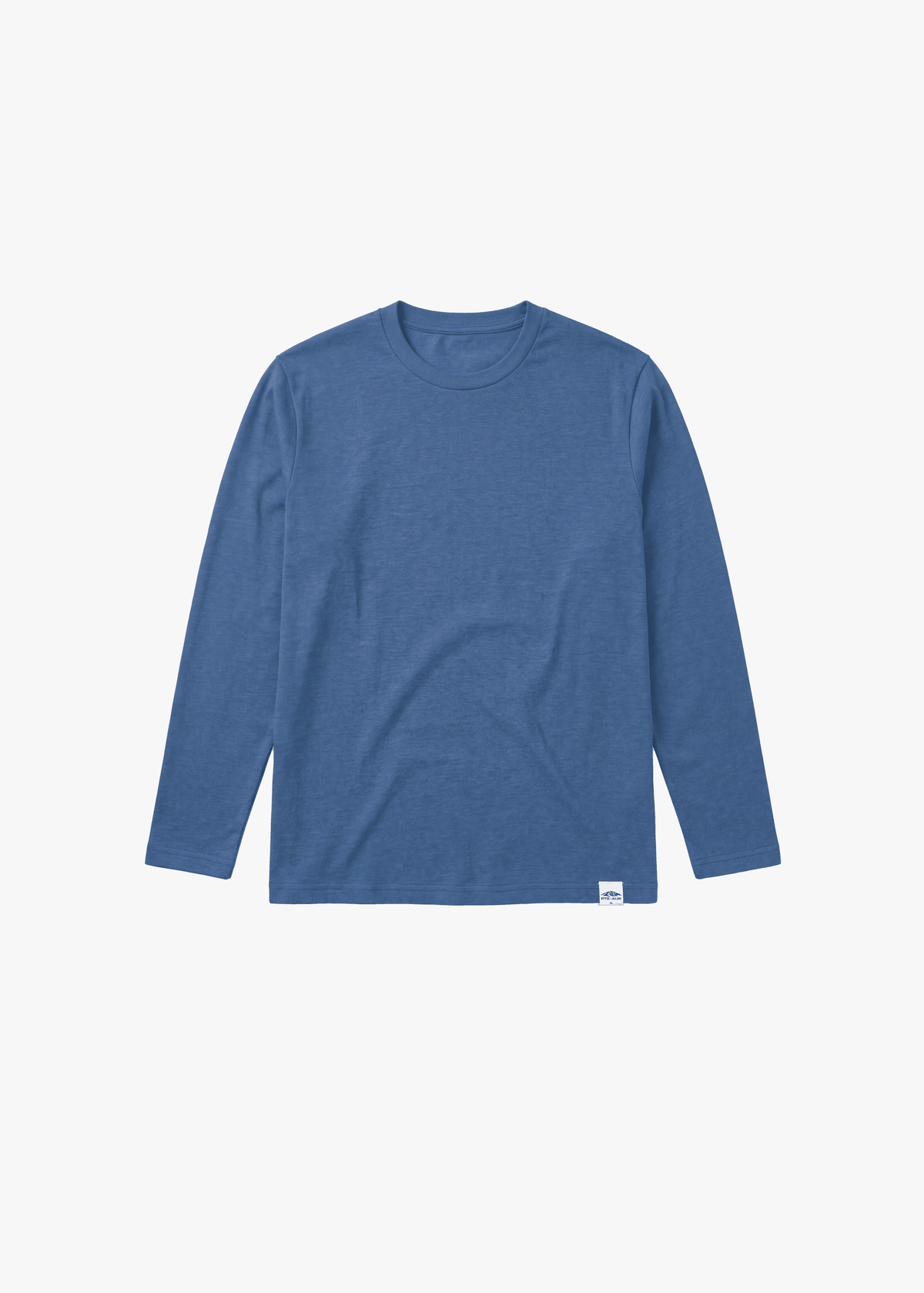 The long sleeve tees in solid stellar blue cotton-Lyocell fabric, with a crew neck and extended-length hem.