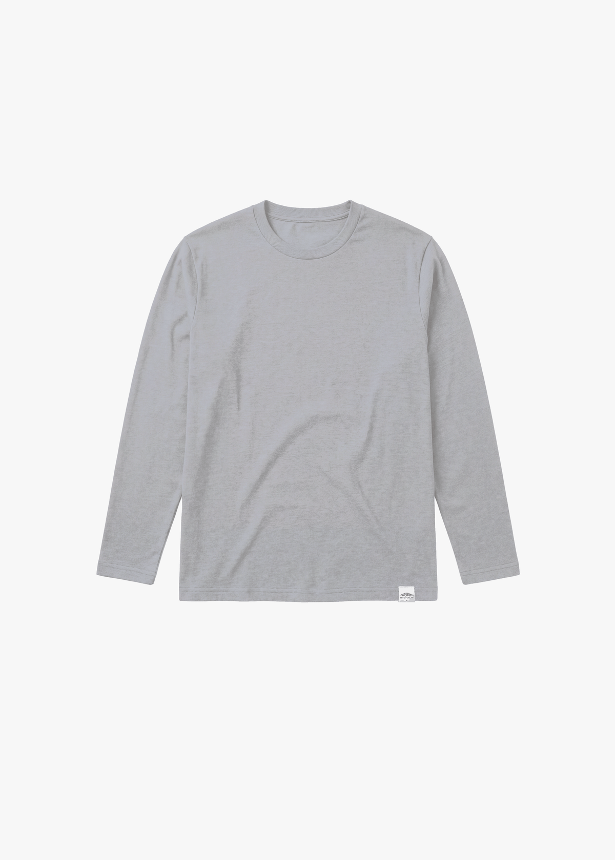 The long sleeve tees, a solid light gray cotton-blend T-shirt with a crew neck, long sleeves, and extended length.