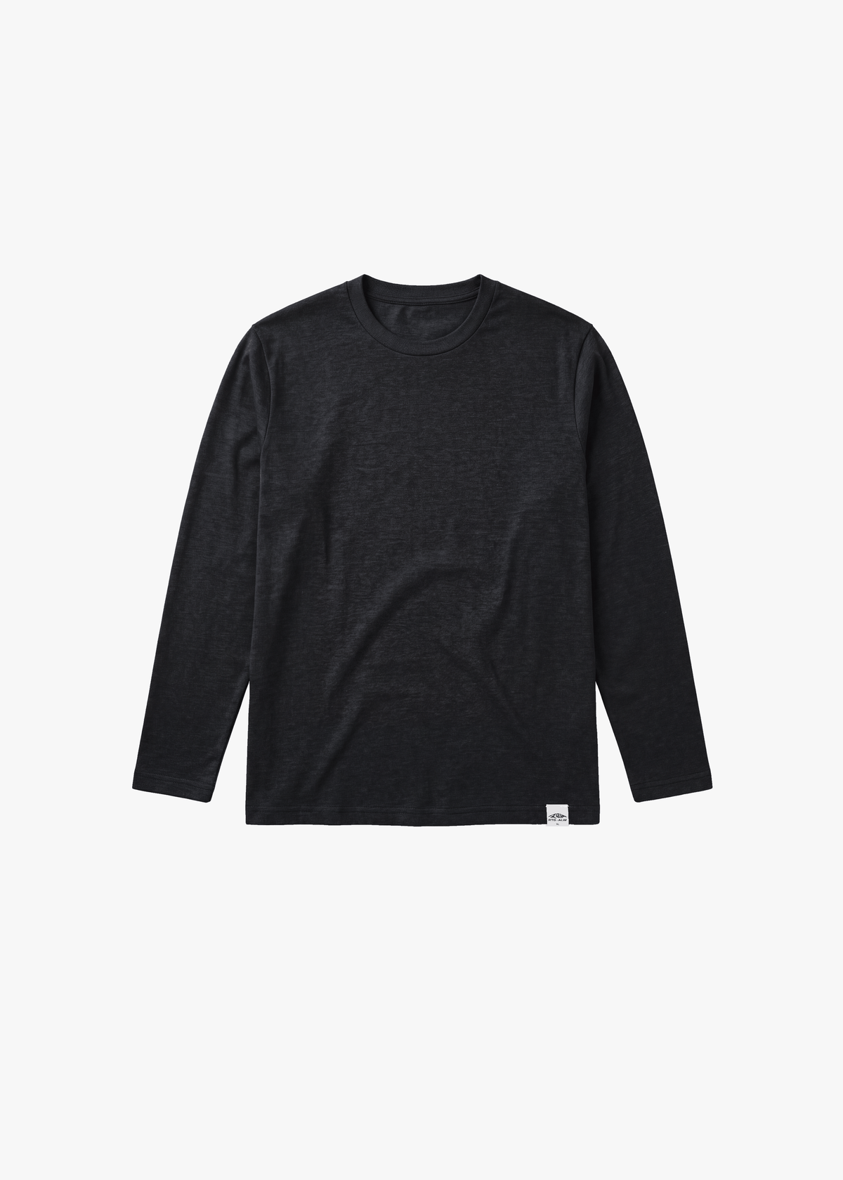 Long-sleeve T-shirt, The long sleeve tees, in solid black cotton-Lyocell fabric with a crew neck and extended length.