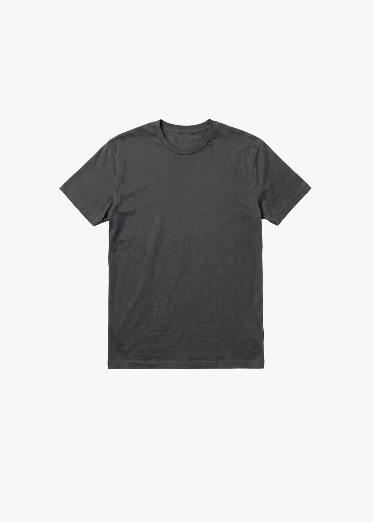 The Classic Long Tee in charcoal, a solid-color short-sleeve shirt with a crew neck and elongated body.